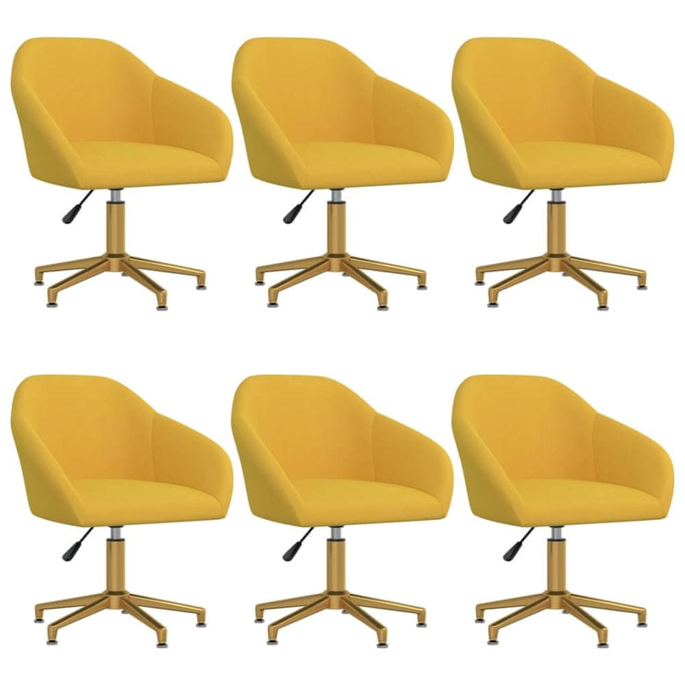 Vidaxl Otočné jedálenské stoličky 6 ks žlté zamatové